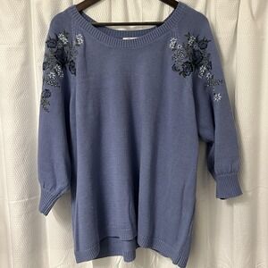 NWOT Pioneer Woman Cornflower Blue Embroidered Sweater CottageCore GrannyCore XL